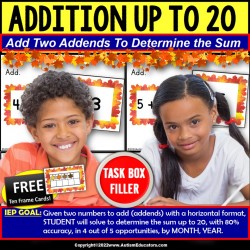 Addition with Sums to 20 Practice Task Box Filler® for Special Education Autism